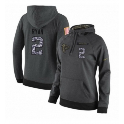 NFL Womens Nike Atlanta Falcons 2 Matt Ryan Stitched Black Anthracite Salute to Service Player Performance Hoodie