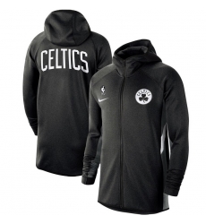 Men Nike Boston Celtics Heathered Black Authentic Showtime Therma Flex Performance Full Zip Hoodie