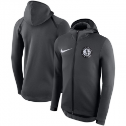 Men Brooklyn Nets Nike Showtime Therma Flex Performance Full Zip Hoodie Charcoal