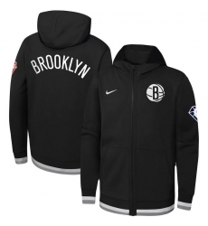 Men Brooklyn Nets Nike Youth Logo Showtime Performance Full Zip Hoodie   Black