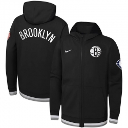 Men Brooklyn Nets Nike Youth Logo Showtime Performance Full Zip Hoodie   Black