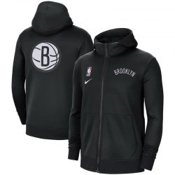 Men Nike Brooklyn Nets Black Authentic Showtime Performance Full Zip Hoodie Jacket