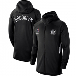 Men Nike Brooklyn Nets Black Authentic Showtime Therma Flex Performance Full Zip Hoodie