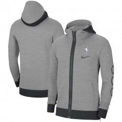 Men Nike Brooklyn Nets Heathered Charcoal Authentic Showtime Performance Full Zip Hoodie Jacket