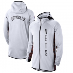 Men Nike Brooklyn Nets WhiteBlack 201920 Earned Edition Showtime Full Zip Performance Hoodie