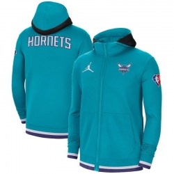 Men Charlotte Hornets Jordan Brand 75th Anniversary Performance Showtime Full Zip Hoodie Jacket   Teal