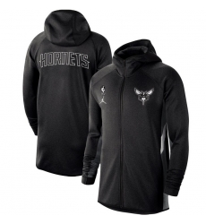 Men Nike Charlotte Hornets Heathered Black Authentic Showtime Therma Flex Performance Full Zip Hoodie