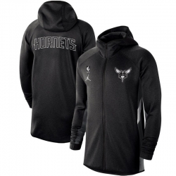 Men Nike Charlotte Hornets Heathered Black Authentic Showtime Therma Flex Performance Full Zip Hoodie