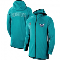 Men Nike Charlotte Hornets Teal Authentic Showtime Therma Flex Performance Full Zip Hoodie