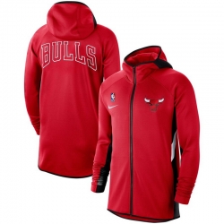 Men Nike Chicago Bulls Red Authentic Showtime Therma Flex Performance Full Zip Hoodie