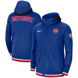 Men Detroit Pistons Nike 75th Anniversary Performance Showtime Full Zip Hoodie Jacket   Blue