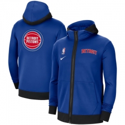 Men Nike Detroit Pistons Blue Authentic Showtime Performance Full Zip Hoodie Jacket