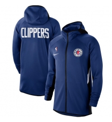 Men Nike LA Clippers Royal Authentic Showtime Therma Flex Performance Full Zip Hoodie