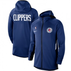 Men Nike LA Clippers Royal Authentic Showtime Therma Flex Performance Full Zip Hoodie