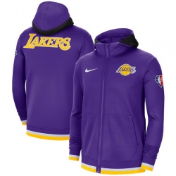 Men Los Angeles Lakers Nike 75th Anniversary Performance Showtime Full Zip Hoodie Jacket   Purple