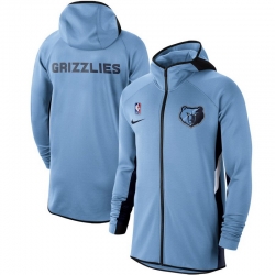 Men Nike Memphis Grizzlies Light Blue Authentic Showtime Therma Flex Performance Full Zip Hoodie