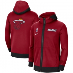 Men Nike Miami Heat Red Authentic Showtime Performance Full Zip Hoodie Jacket