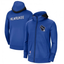 Men Nike Milwaukee Bucks Blue City Edition Showtime Full Zip Hoodie