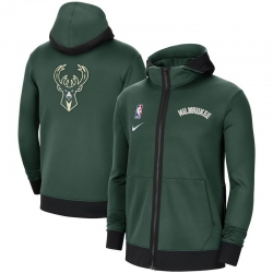 Men Nike Milwaukee Bucks Hunter Green Authentic Showtime Performance Full Zip Hoodie Jacket