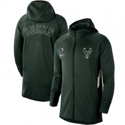 Men Nike Milwaukee Bucks Hunter Green Authentic Showtime Therma Flex Performance Full Zip Hoodie