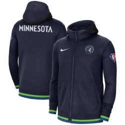 Men Minnesota Timberwolves Nike 75th Anniversary Performance Showtime Full Zip Hoodie Jacket   Navy