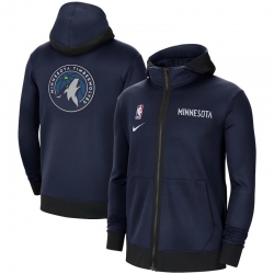 Men Nike Minnesota Timberwolves Navy Authentic Showtime Performance Full Zip Hoodie Jacket