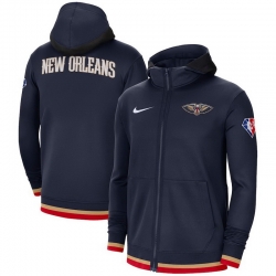 Men New Orleans Pelicans Nike 75th Anniversary Performance Showtime Full Zip Hoodie Jacket   Navy