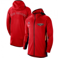 Men Nike New Orleans Pelicans Red Authentic Showtime Therma Flex Performance Full Zip Hoodie