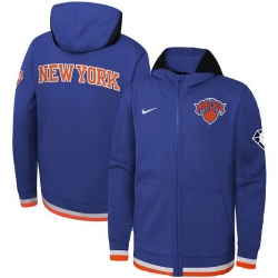 Men New York Knicks Nike Youth Logo Showtime Performance Full Zip Hoodie   Blue