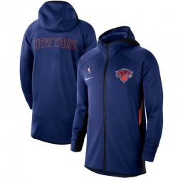 Men Nike New York Knicks Blue Authentic Showtime Therma Flex Performance Full Zip Hoodie