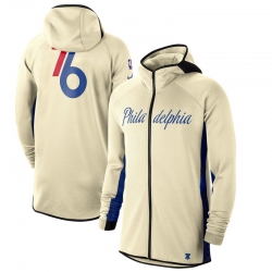 Men Nike Philadelphia 76ers CreamBlue 201920 Earned Edition Showtime Full Zip Performance Hoodie