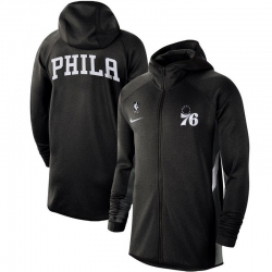 Men Nike Philadelphia 76ers Heathered Black Authentic Showtime Therma Flex Performance Full Zip Hoodie