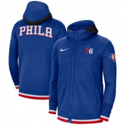 Men Philadelphia 76ers Nike 75th Anniversary Performance Showtime Full Zip Hoodie Jacket   Royal