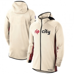 Men Nike Portland Trail Blazers Cream 201920 Earned Edition Showtime Full Zip Performance Hoodie