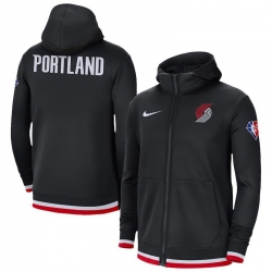 Men Portland Trail Blazers Nike 75th Anniversary Performance Showtime Full Zip Hoodie Jacket   Black