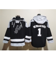 Men San Antonio Spurs 1 Victor Wembanyama Black Ageless Must Have Lace Up Pullover Hoodie