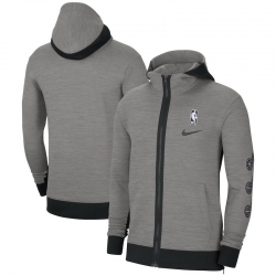 Men Nike Utah Jazz Heathered Charcoal Authentic Showtime Performance Full Zip Hoodie Jacket