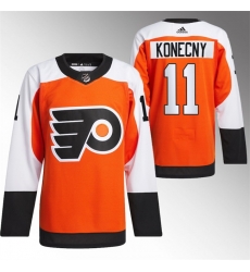 Men Philadelphia Flyers 11 Travis Konecny 2023 24 Orange Stitched Jersey