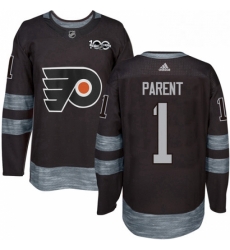 Mens Adidas Philadelphia Flyers 1 Bernie Parent Premier Black 1917 2017 100th Anniversary NHL Jersey 