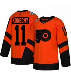 Womens Adidas Philadelphia Flyers 11 Travis Konecny Orange Authentic 2019 Stadium Series Stitched NHL Jersey 