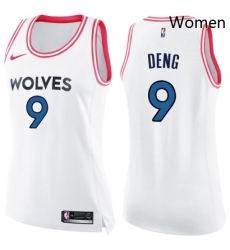 Womens Nike Minnesota Timberwolves 9 Luol Deng Swingman White Pink Fashion NBA Jersey 