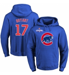 MLB Men Chicago Cubs 17 Kris Bryant Royal Team Color Primary Logo Pullover Hoodie