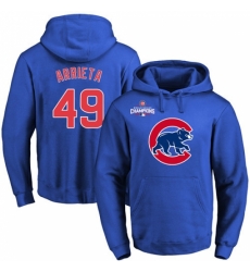 MLB Men Chicago Cubs 49 Jake Arrieta Royal Team Color Primary Logo Pullover Hoodie