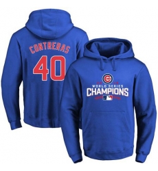 Men Chicago Cubs 40 Willson Contreras Blue 2016 World Series Champions Pullover MLB Hoodie