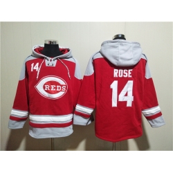 Men Cincinnati Reds 14 Pete Rose Red Ageless Must Have Lace Up Pullover Hoodie