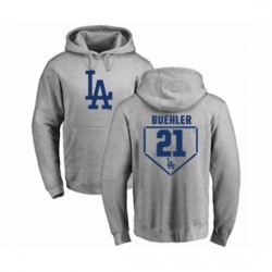 Men MLB Nike Los Angeles Dodgers 21 Walker Buehler Gray RBI Pullover Hoodie