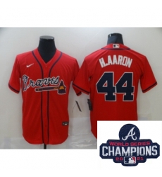 Men Nike Atlanta Braves 44 Hank Aaron Nike Rde Stitched MLB 2021 Champions Patch Jersey