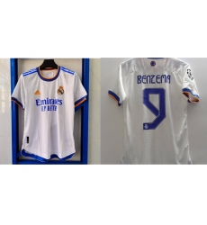 Men Real Madrid White Soccer Jersey #9 Benzema