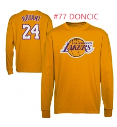 Men Lakers Yellow Doncic #77 Long Sleeve T Shirts