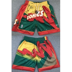 Men Oklahoma City Thunder Green Yellow Red SuperSonics Shorts  28Run Small 29